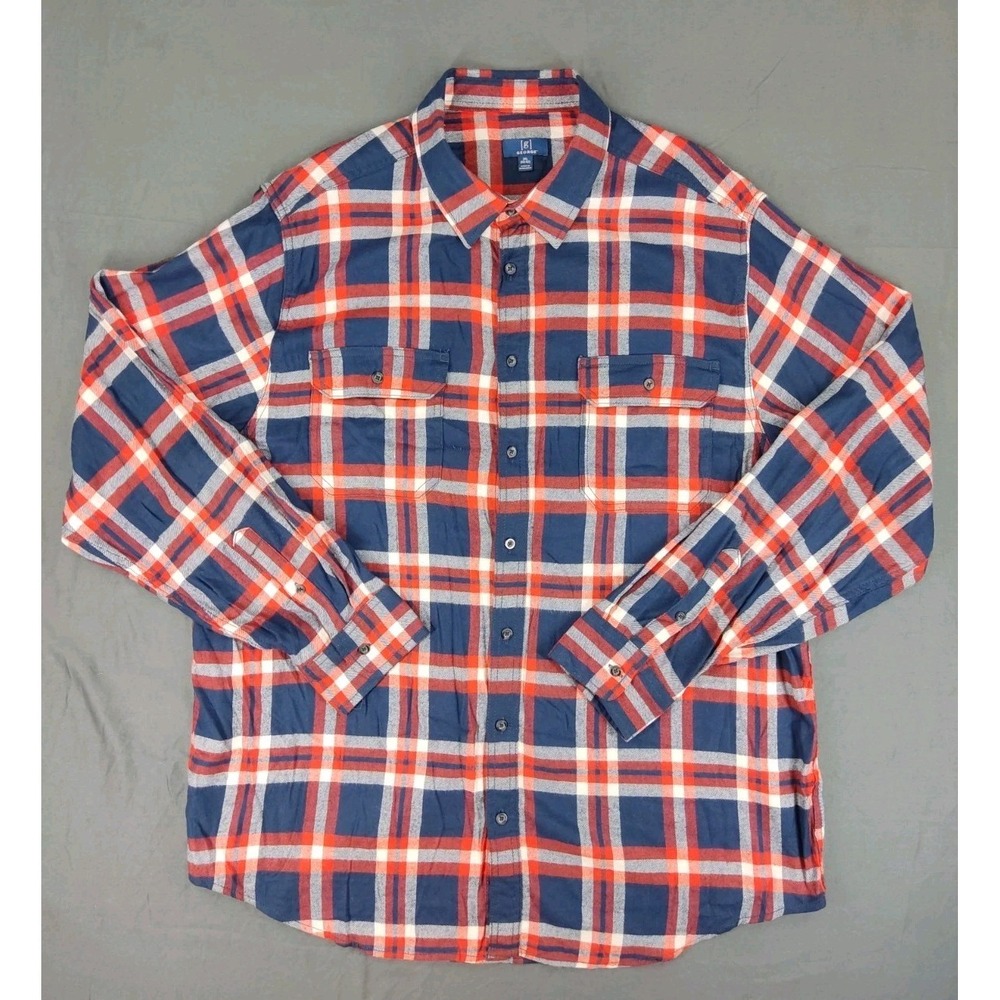 George Flannel Shirt Mens 2XL  (50-52) Blue White‎ Red Plaid Long Sleeve